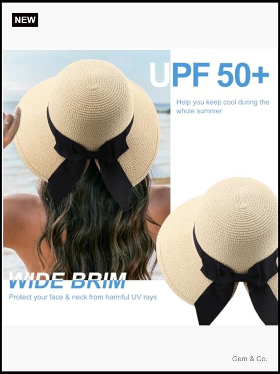Foldable Wide Brim Straw Sun Hat UPF 50+ Travel Beach Hat main image 6